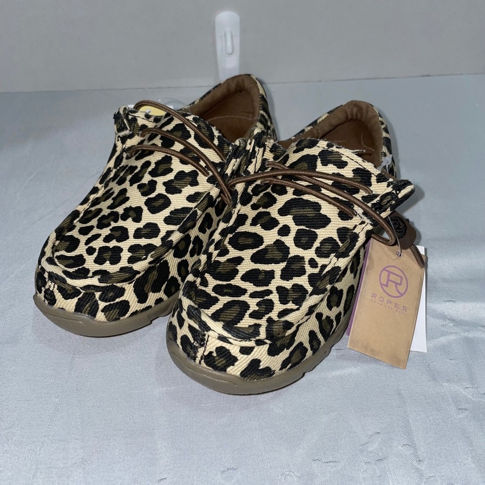 Roper Chillin Leopard Canvas Slip-On Shoes Slip On Moc Toe Tan Brown Size 11